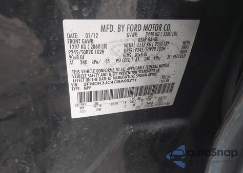 2012 Ford Edge Sel from USA, damaged, VIN 2FMDK3JC4CBA90211